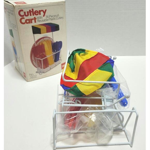 1984 Cutlery Cart Holder Picnic Party Table Basket Silverware Camping Vintage - Picture 10 of 11